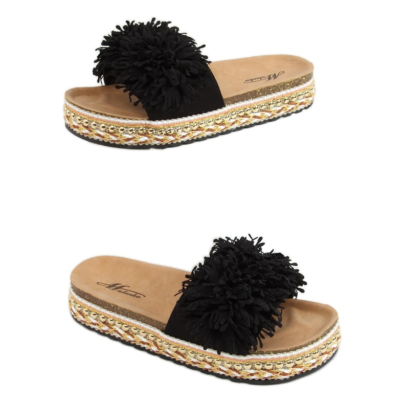 Musta 2260 Mustat tossut koristeltuun pohjaan