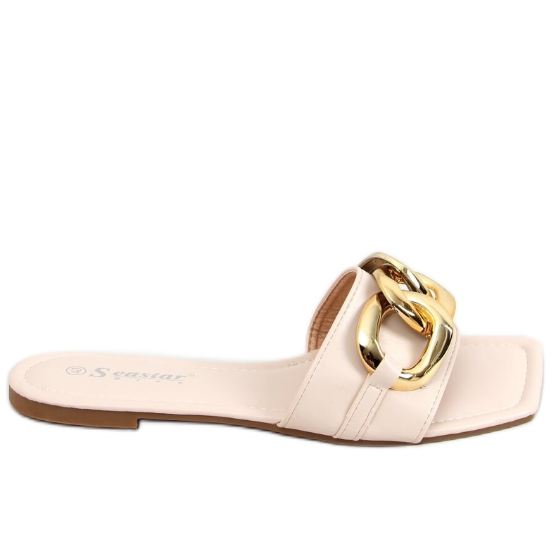 Nelikulmaiset beigenväriset tohvelit, joissa on ketju CK206P Beige