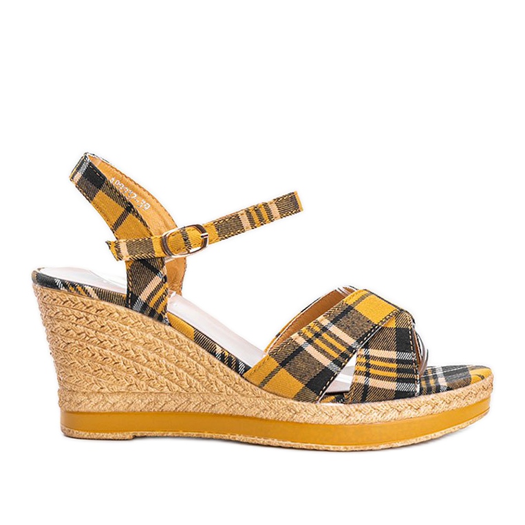 Sinappikiilakorkoiset sandaalit You Beben ruutumallilla monivärinen keltainen