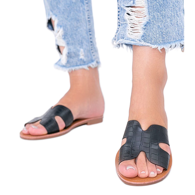 Mustat Phoenix -krokotiilinahkaiset tossut