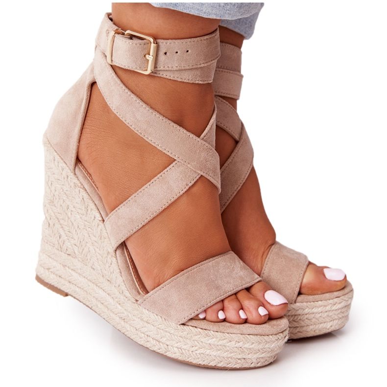 MSMG Beige Lanzarote Wedge sandaalit punoksilla