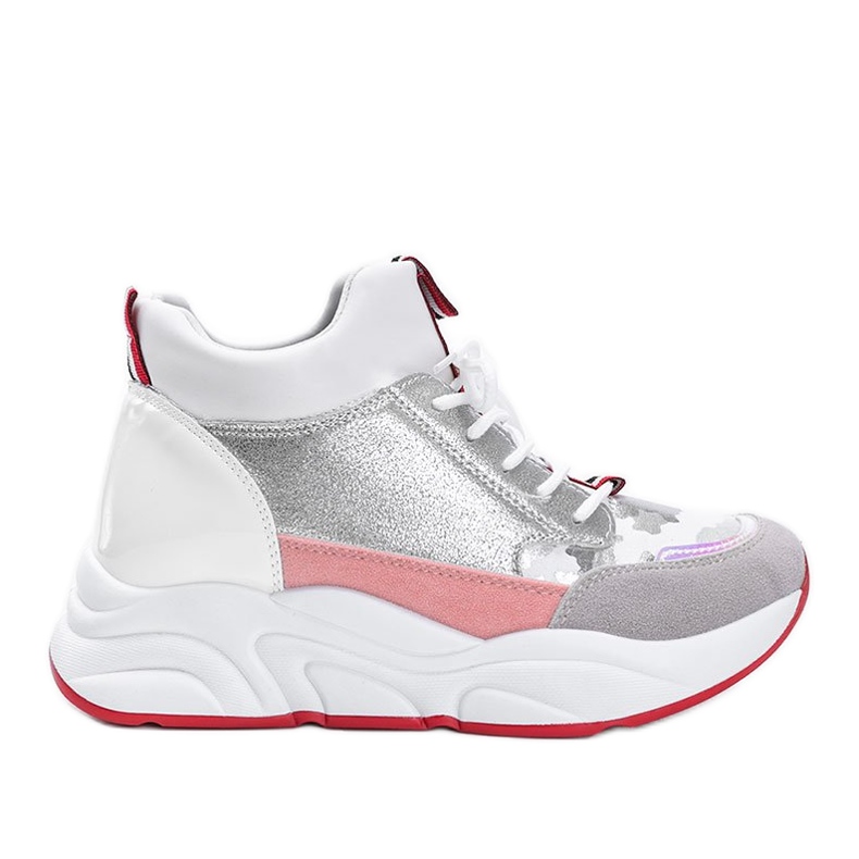 Valkoiset lenkkarit paksulla Cassadi -pohjalla valkoinen hopea monivärinen