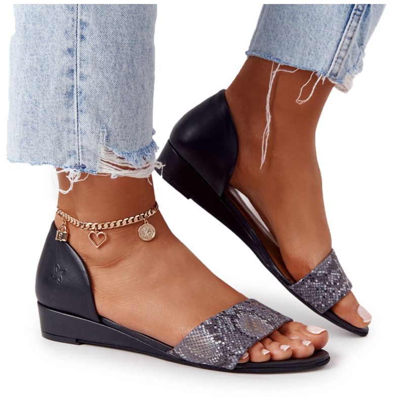 Nahka sandaalit Maciejka 1971-59 musta ja harmaa beige ruskea