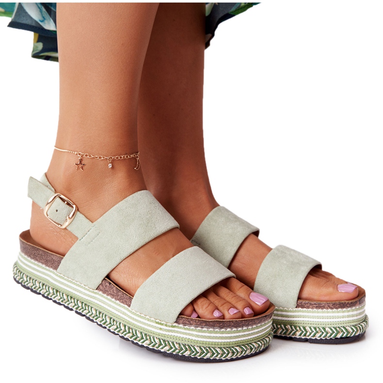 Mokkanahkaiset sandaalit vihreällä Olimpia -alustalla