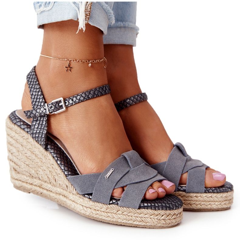 Nahkaiset kiilamaiset sandaalit Big Star HH274378 Hopea harmaa