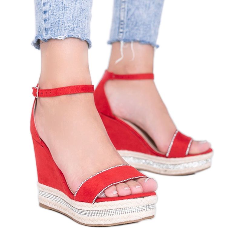 Punaiset kiilamaiset sandaalit, joissa on Sun Sparrow -kuutio zirkonia punainen