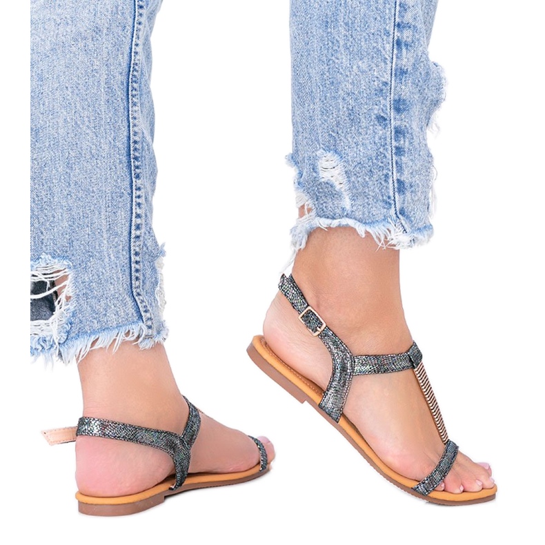 Igi mustat holografiset naisten sandaalit