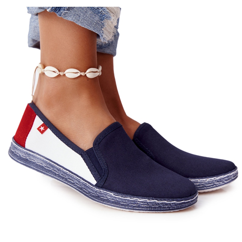 Naisten espadrillit Big Star HH276008 Navy Blue-White valkoinen punainen laivastonsininen