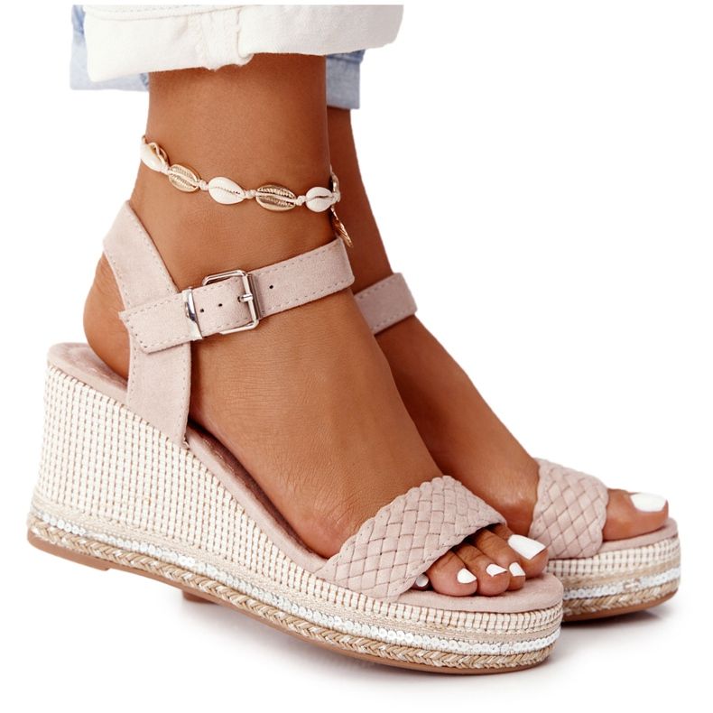 PG1 Beige Scilla Wedge -sandaalit paljeteilla