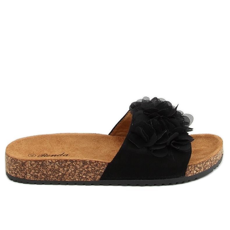 Musta korkkitossut kukilla 620-73 Musta