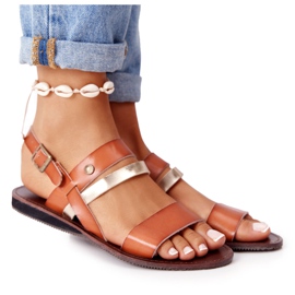 PE1 Naisten litteät sandaalit, ruskea ja kultainen Doris