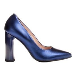 Marco Shoes Tyylikäs tummansininen metallinen nahkapumppu, jossa korkeampi kantapää