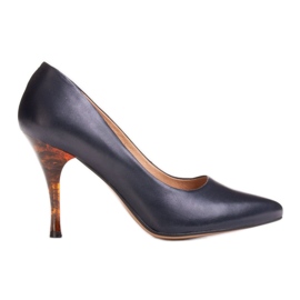 Marco Shoes 1599P tummansiniset korkokengät, joissa on keltainen kantapää tummansininen
