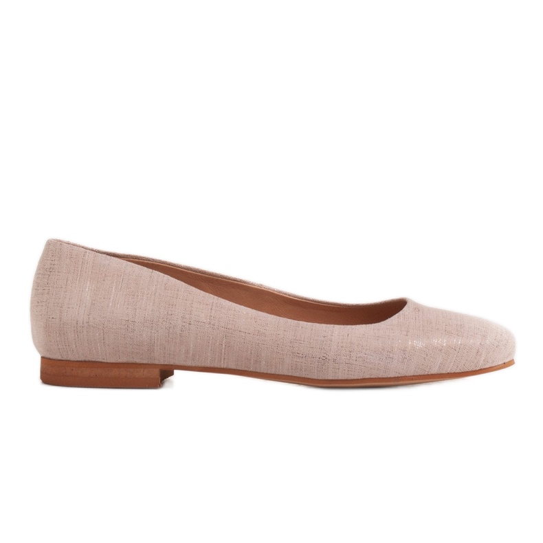 Marco Shoes Beige nahkaiset ballerinat, joissa metallinen aksentti