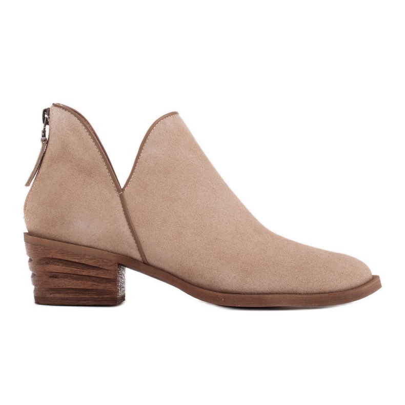 Marco Shoes Beige saappaat, jotka on valmistettu luonnollisesta mokkasta ja joissa on V-leikkaus