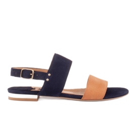Marco Shoes Matalat sandaalit luonnon mokkasta, metallinen kantapää beige tummansininen