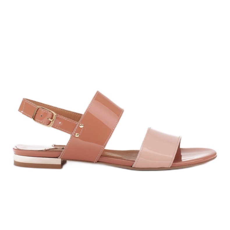 Marco Shoes Litteät sandaalit, joissa on lakka ja metallinen kantapää beige