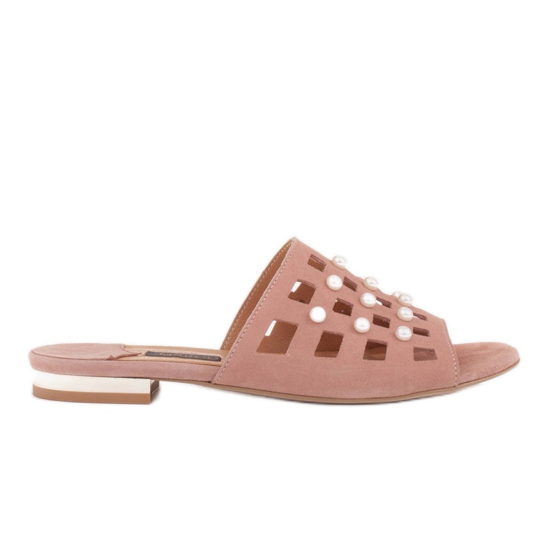 Marco Shoes Tyylikkäät naisten tossut helmillä ja rei'ityksellä vaaleanpunainen