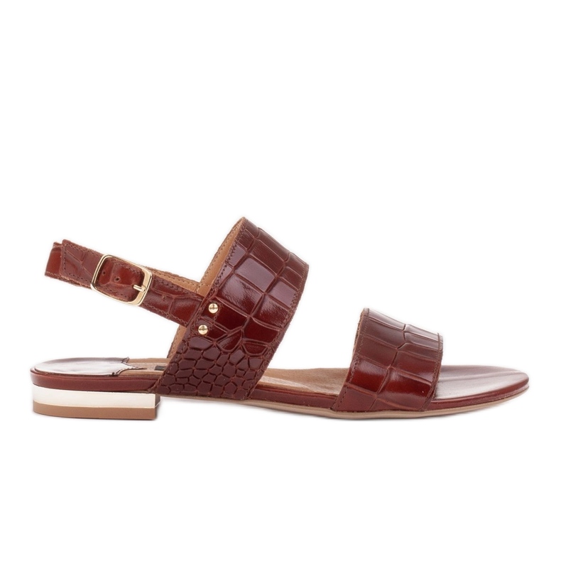 Marco Shoes Litteät aitoa nahkaa olevat sandaalit, joissa metallinen kantapää ruskea