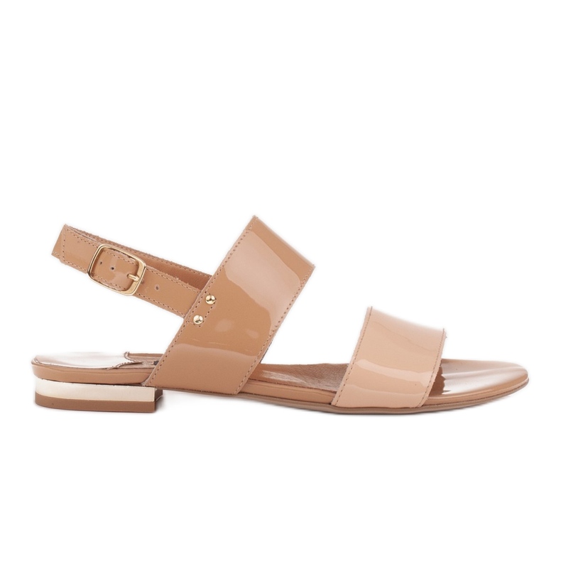 Marco Shoes Litteät sandaalit, joissa on lakka ja metallinen kantapää beige