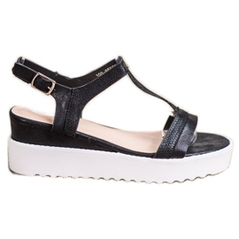 Bestelle Shimmering Wedge Sandaalit musta