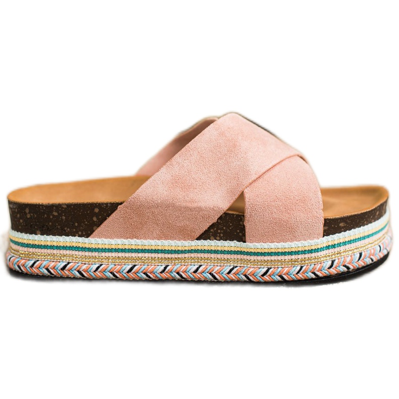 SHELOVET Jauhe mokkanahka tohvelit vaaleanpunainen