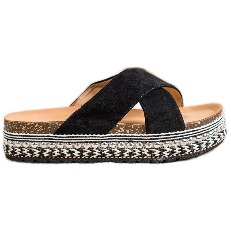 Queen Vivi Mustat tossut koristeellisella alustalla