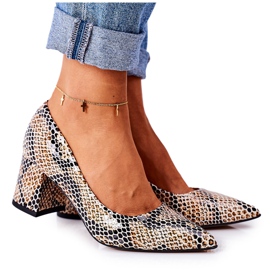 Nahkapumput, joissa on eläinkuvio Lewski-kengät 2801 musta-beige