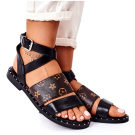 PS1 Litteät ekonahkaiset mustat Loretta-sandaalit PS1 Litteät ekonahkaiset mustat Loretta-sandaalit