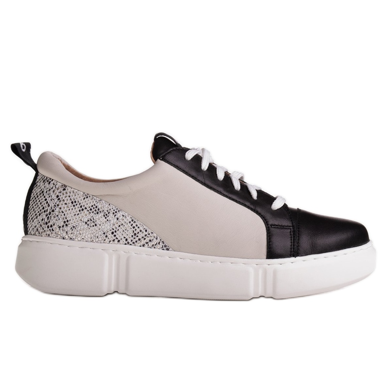 Marco Shoes Mustat kevyet nahkatossut, joissa on lisäosa beige