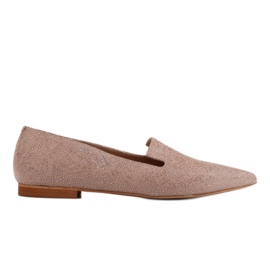 Marco Shoes Beige mokkanahkaiset lords ballerinat - paljettikuvio