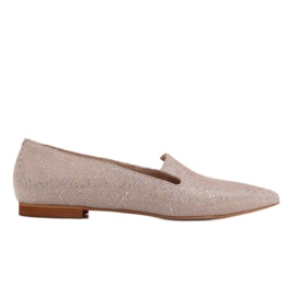 Marco Shoes Beige mokkanahkaiset lords ballerinat - paljettikuvio