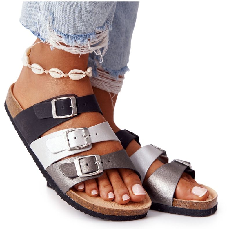 Nahkaprofiiliset tossut Big Star HH274588 musta ja hopea