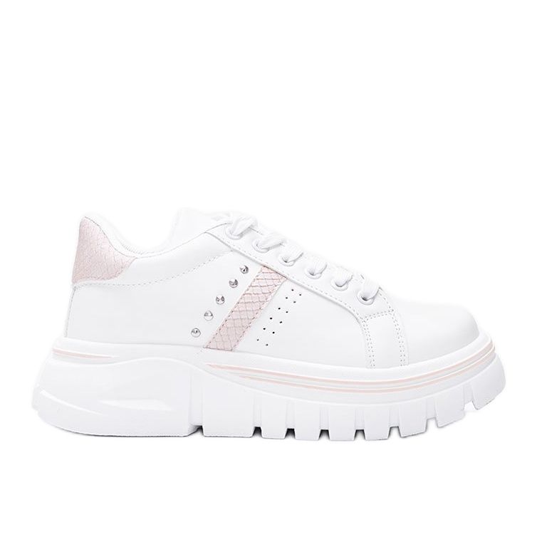 Valkoiset lenkkarit beigeillä yksityiskohdilla korkealla Alasana -pohjalla valkoinen