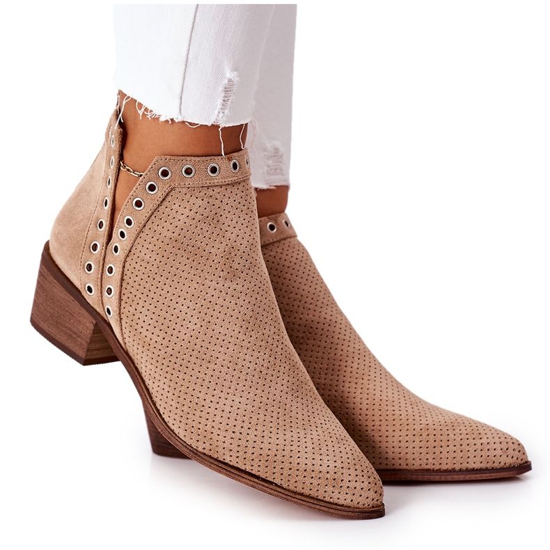 Avoimet saappaat, joissa on aukot Beige Western