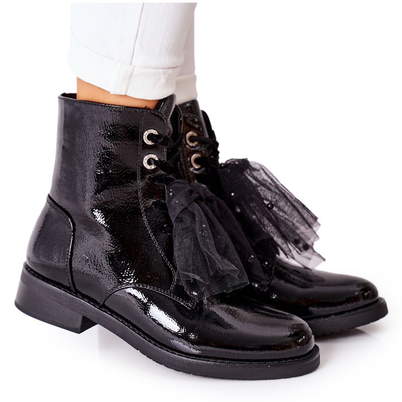 S.Barski Klassiset naisten mustat lämpimät lakatut saappaat La Grotta