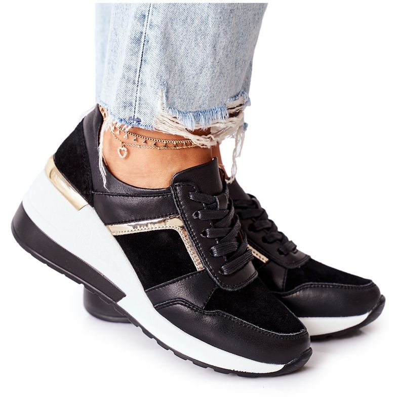 S.Barski Naisten nahkaiset kiilakengät Musta Valkoinen Manitoba