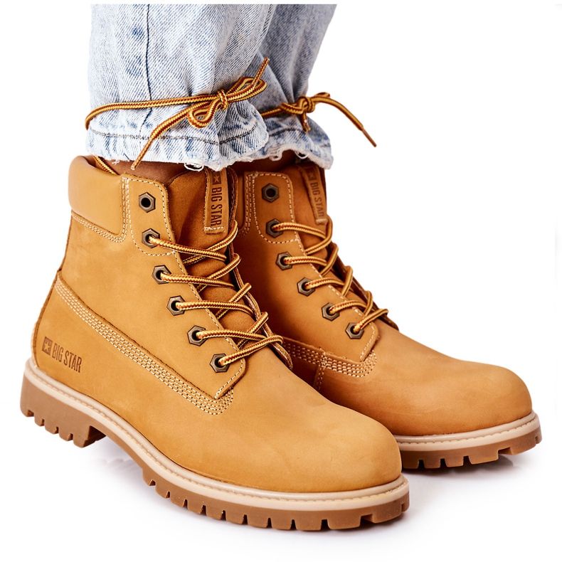 Naisten nahka vaelluskengät Big Star II274447 Camel ruskea