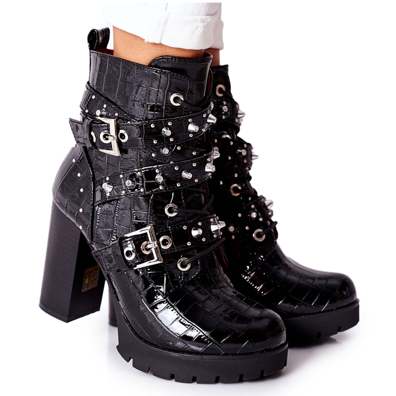 BM Saappaat postitse Musta lakattu krokotiili Wombridge