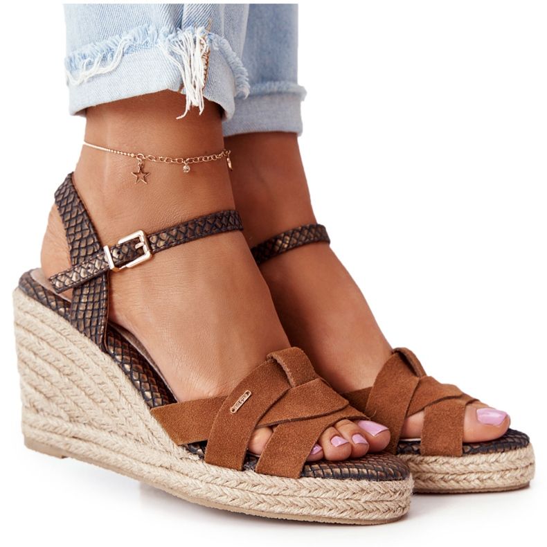 Nahkaiset Wedge -sandaalit Big Star HH274377 Ruskea