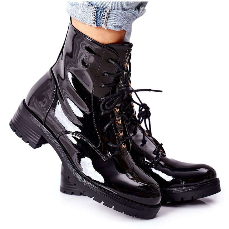 S.Barski Naisten saappaat lakattu musta Maniana