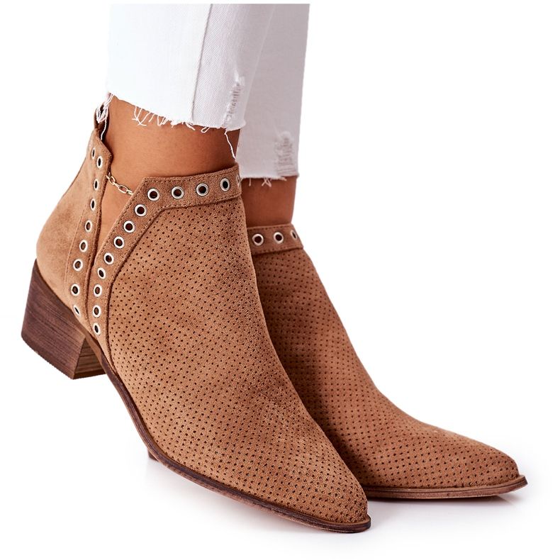 Avoimet saappaat, joissa on leikkaukset, Camel Western beige