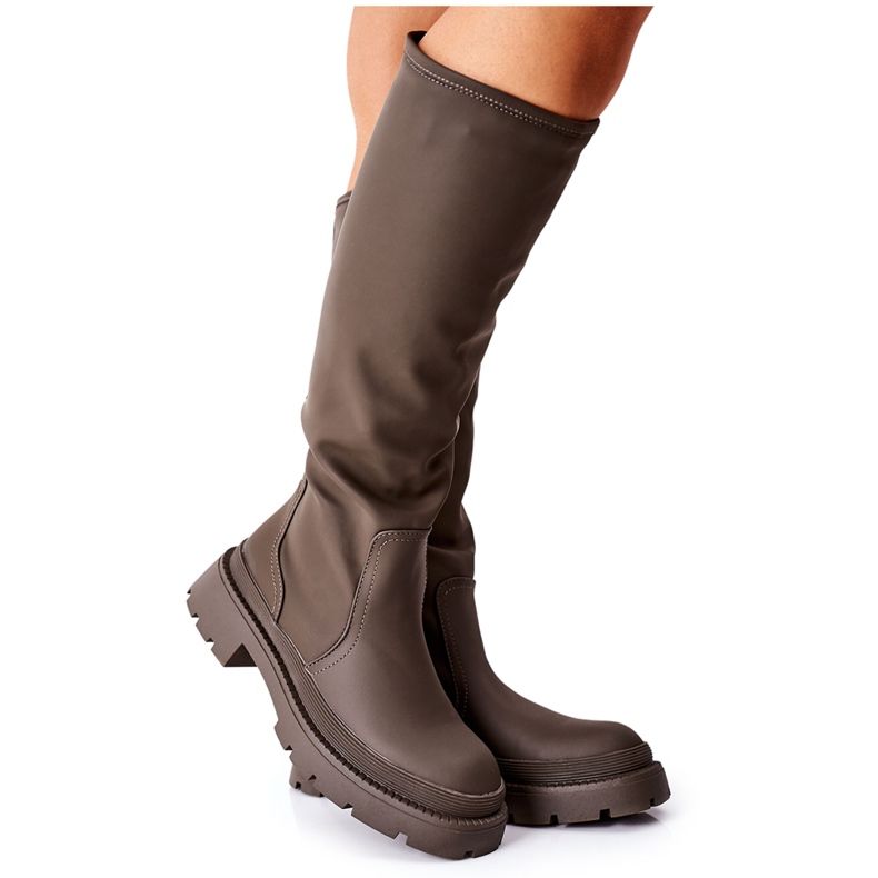 S.Barski Naisten khaki mitä tapahtuu korkeissa saappaissa vihreä