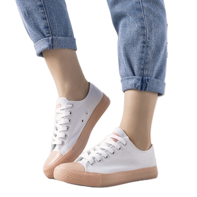 Senor naisten valkoiset ja vaaleanpunaiset lenkkarit valkoinen