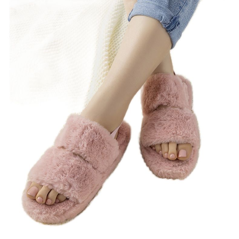 Vaaleanpunaiset naisten tossut, joissa kuminauha ja Rosales -turkis vaaleanpunainen