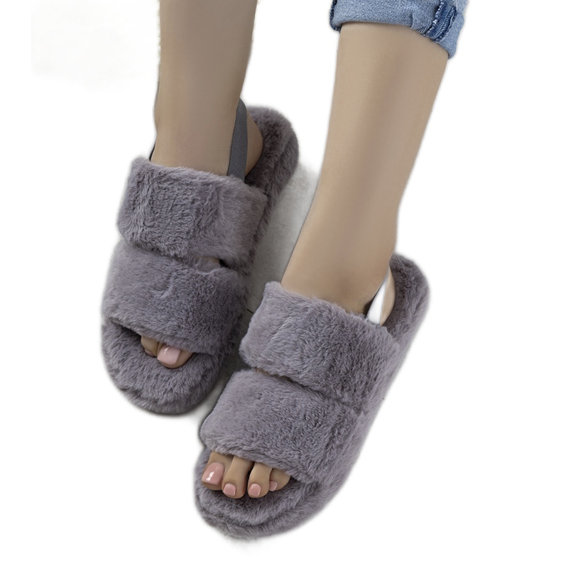 Harmaat naisten tossut, joissa kuminauha ja Rosales -turkki