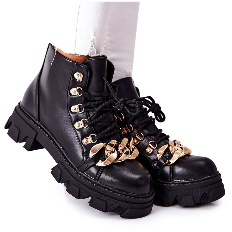 PS1 Naisten lämpimät trapper -saappaat, joissa on ketju musta Labri