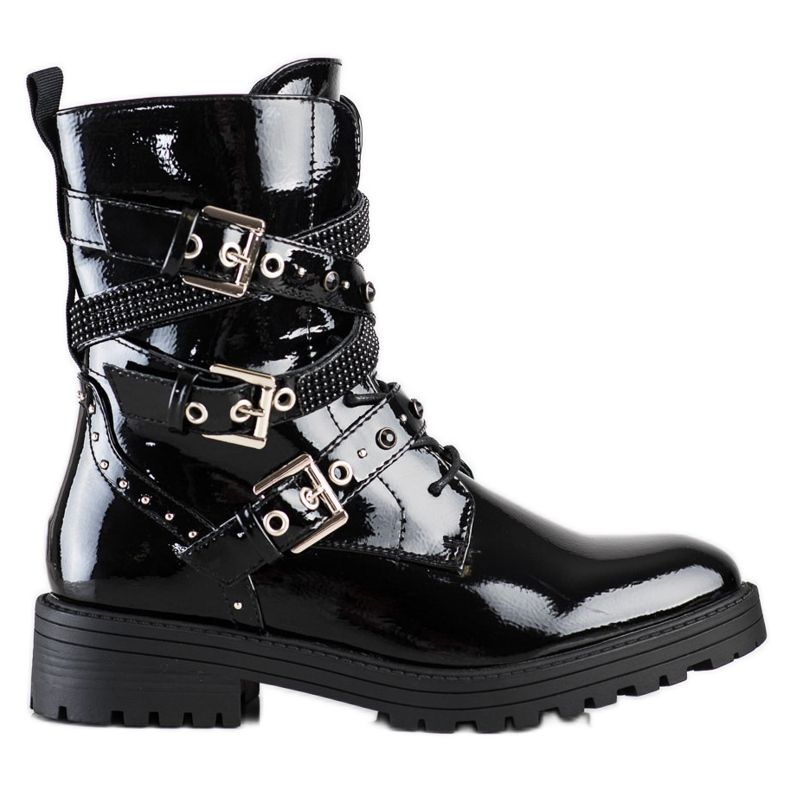 Erynn Mustia työntekijöitä koristeellisilla soljilla musta