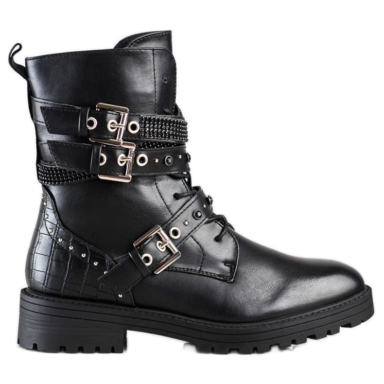 Erynn Mustia työntekijöitä koristeellisilla soljilla musta