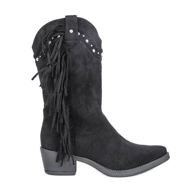 Mustat korkeat cowboy -saappaat Clover -suuttimilla